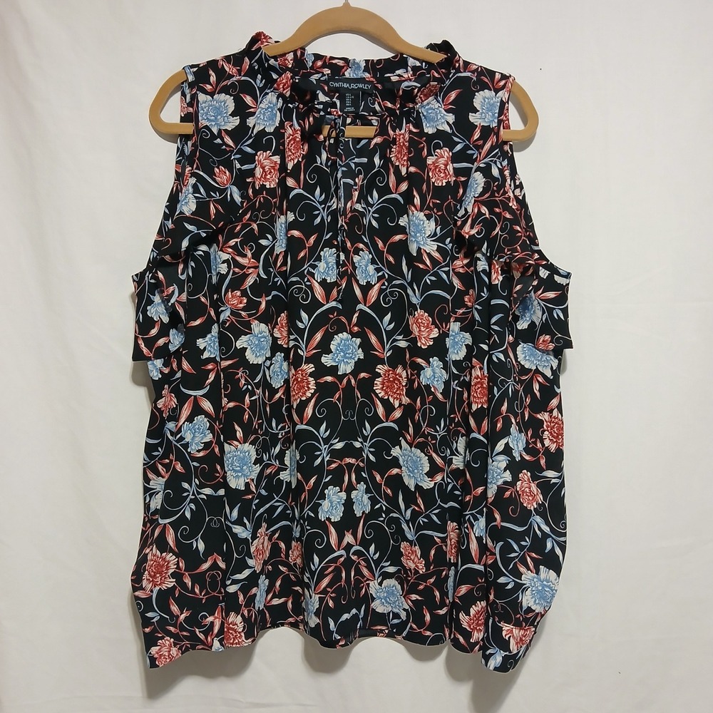 Cynthia Rowley Floral Print Cold Shoulder‎ Top Ruffle Mock Neck Size L